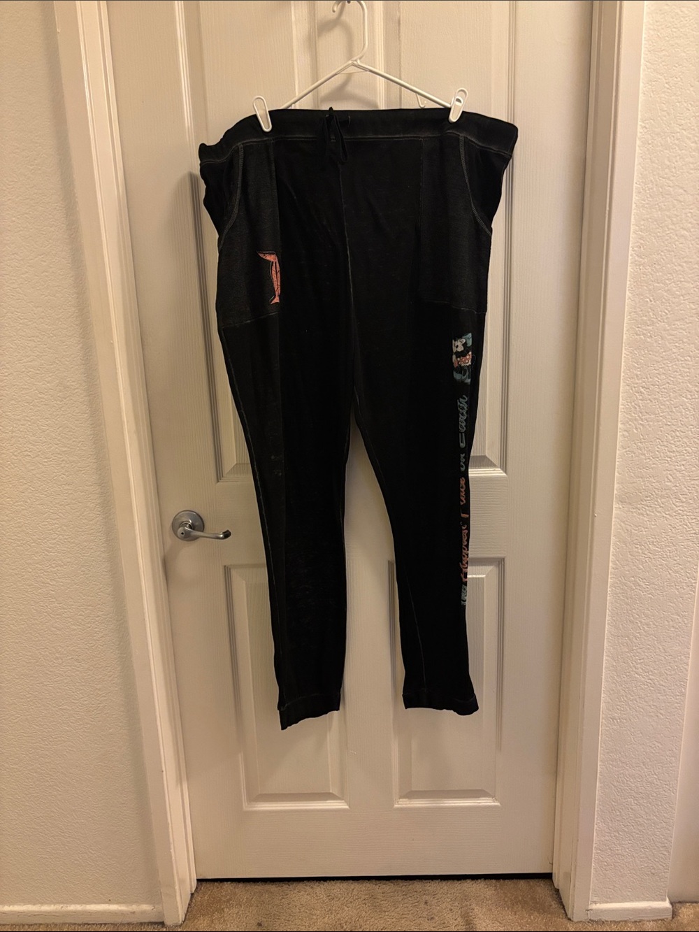 Disney Black Velour Women's Jogger Pants with The Happiest Place on Earth